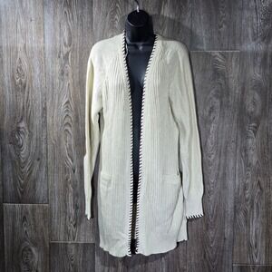 Revelation Cream Knit Cardigan‎ Sweater Elbow Patches Pockets Long Sleeve Size L